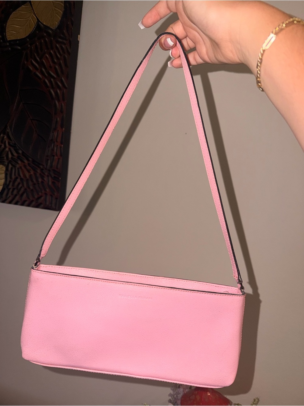 Vintage Mariella Burani Pink Italian Leather Baguette Shoulder Bag Y2K